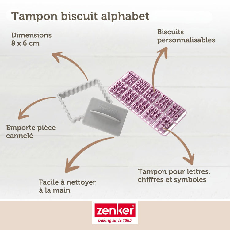 Tampon alphabet pour biscuit Zenker et mini rouleau à pâtisserie
