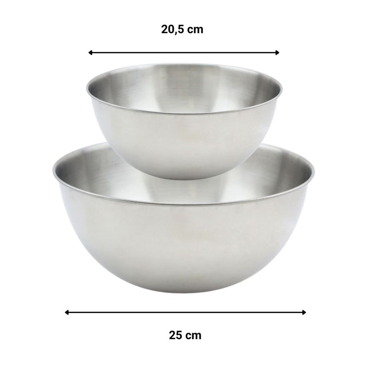 Set de 2 Saladiers en inox de 20,5 cm et 25 cm de diamètre et couverts à salade en plastique Fackelmann