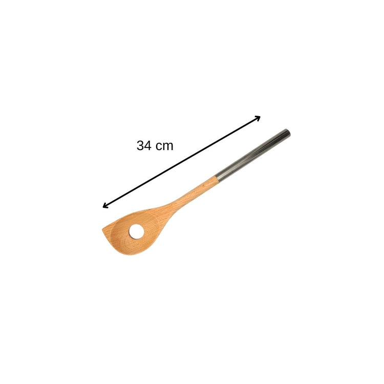 Cuillère en bois biseautée avec un trou manche inox 34 cm Fackelmann Boissellerie