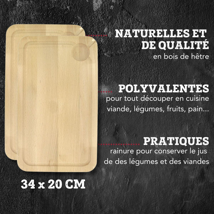 Planche à découper, hêtre avec rigolle et collecteur de sang 34 x 20 cm, par 2 Fackelmann Wood Edition