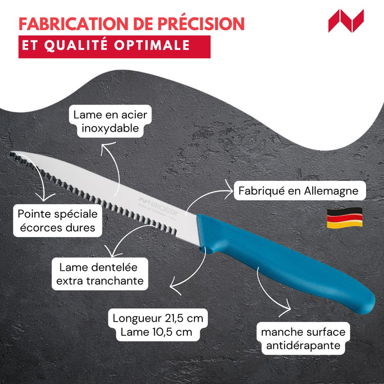 Couteau de cuisine lame crantée 21,5 cm Nirosta Elemental