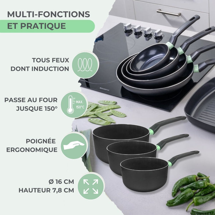 Casserole 16 cm aluminium revêtement céramique antiadhésif sans PFAS Fackelmann Brandao