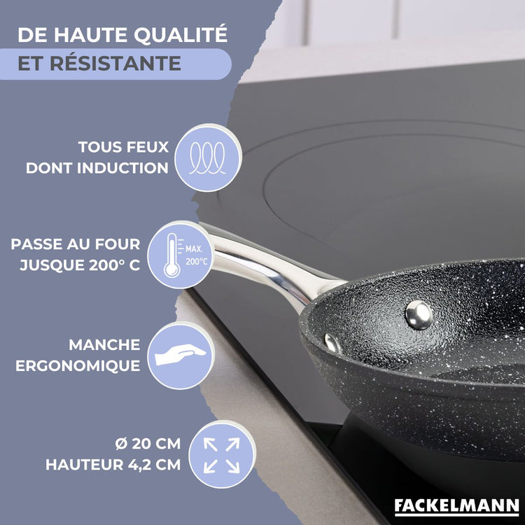 Set poêle 20 cm fonte alu revêtement antiadhésif céramique sans PFAS et 6 ustensiles inox Fackelmann Crossroad