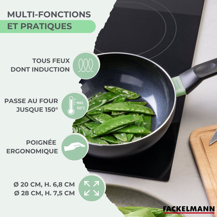 Set de 2 woks de 20 et 28 cm et 6 ustensiles Fackelmann Brandao