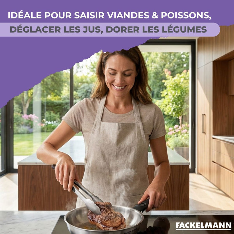 Lot de 2 poêles en inox de 24 cm et 28 cm avec manche amovible Fackelmann InoGrip