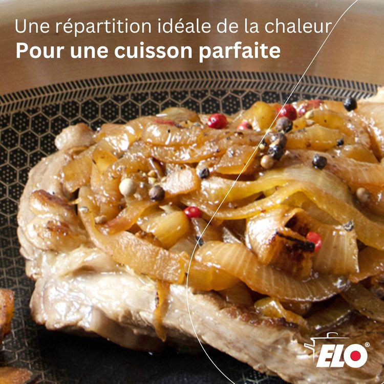 Lot de 2 poêles de cuisson 24/28 cm en acier inoxydable avec 2 couvercles Elo Relief Solution avec couvercles
