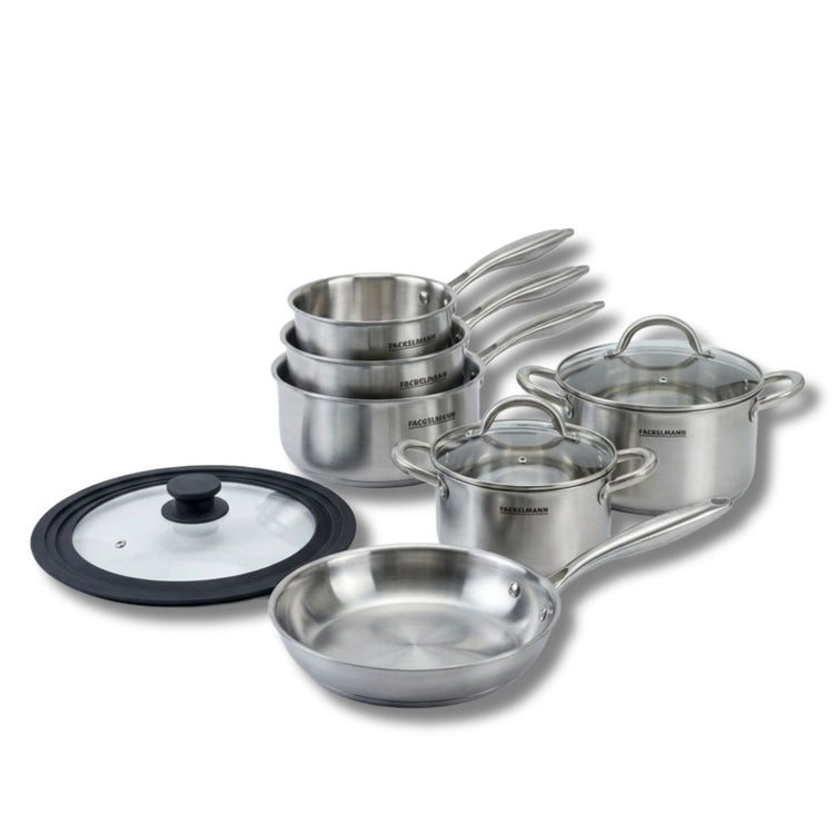 Batterie de cuisine avec 1 poêle 24 cm 3 casseroles 14/18 cm et 1 couvercle de cuisson universel sans PFAS Fackelmann Vita3