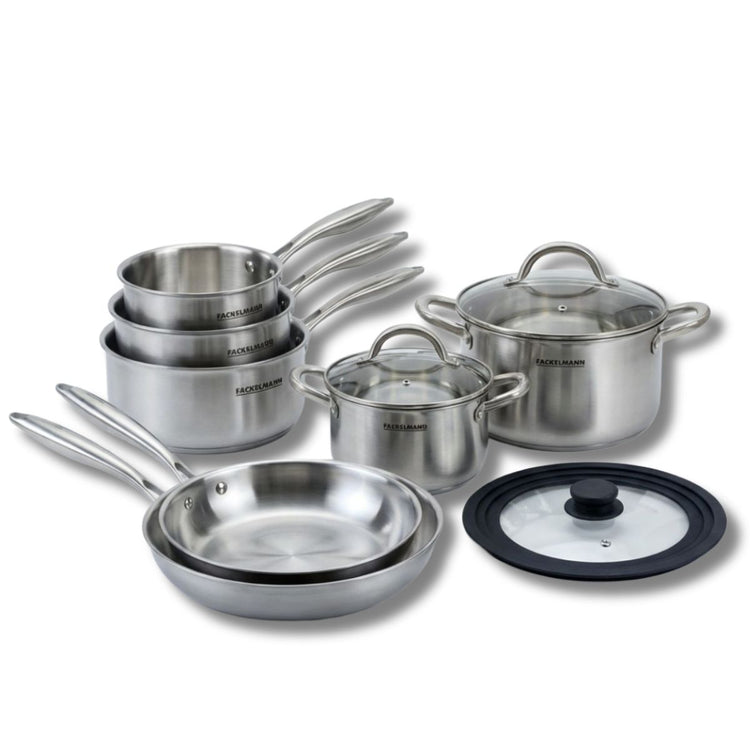 Poêles à Frire 20 26 cm, Casseroles 14 et 18 cm, Faitouts 20 24 cm inox 18/10 Triply et Couvercle Fackelmann Vita3