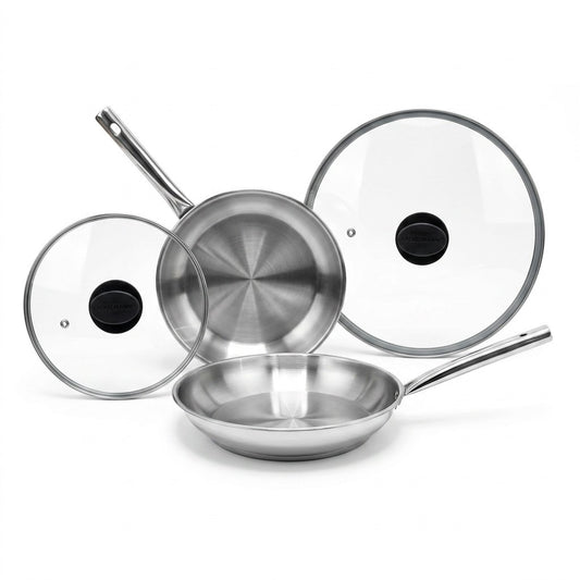 Lot de 2 poêles à frire inox 24/28 cm et 2 couvercles en verre Fackelmann Rhona