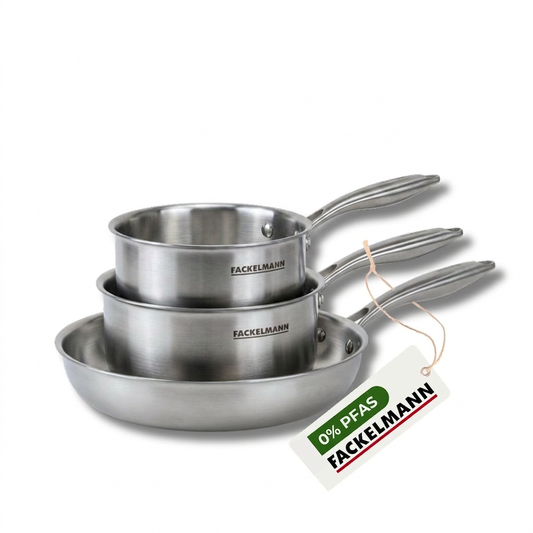 Batterie de cuisine avec 1 poêle de cuisson 20 cm et 3 casseroles 14/18 cm en inox sans PFAS Fackelmann Vita3