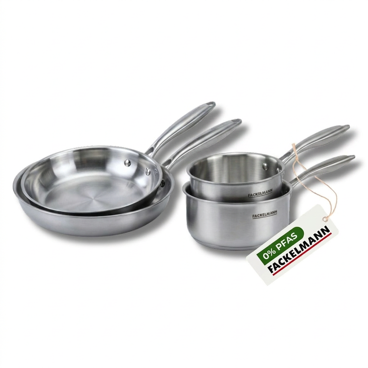 Batterie de cuisine avec 2 poêles 24/26 cm et 3 casseroles 14/18 cm en inox sans PFAS Fackelmann Vita3