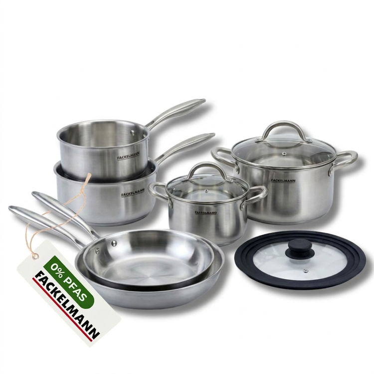 Poêles à Frire 26 28 cm, Casseroles 14 et 18 cm, Faitouts 20 24 cm inox 18/10 Triply et Couvercle Fackelmann Vita3