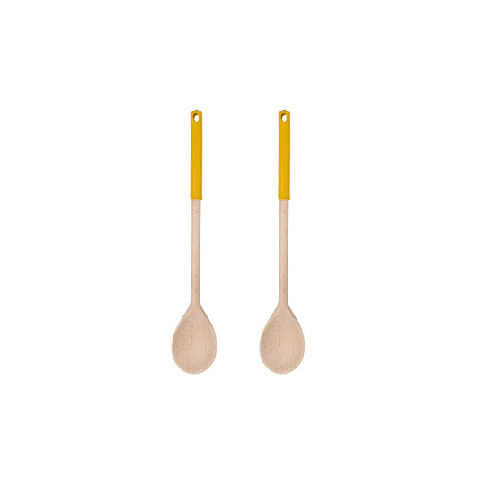 Ensemble de 2 Cuillères de cuisine en bois avec manche en silicone coloré Fackelmann Wood Edition