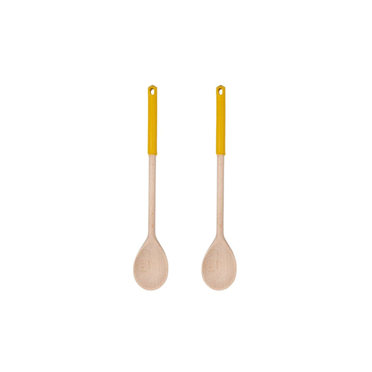 Ensemble de 2 Cuillères de cuisine en bois avec manche en silicone coloré Fackelmann Wood Edition