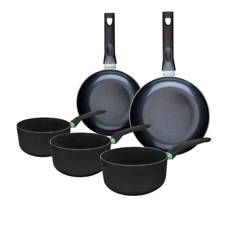Ensemble de 2 poêles de 20 et 24 cm et 3 casseroles 16, 18 et 20 cm Fackelmann Brandao