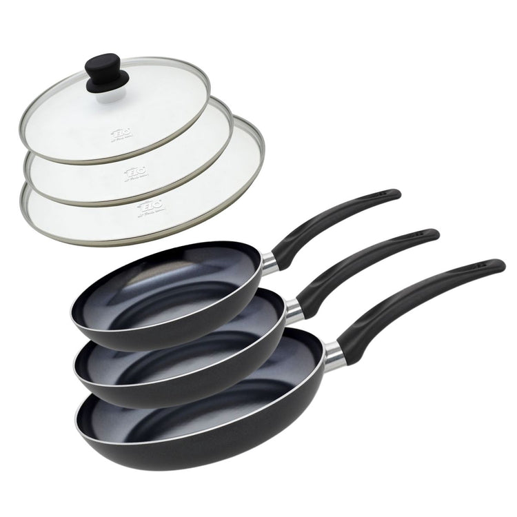 Set de 3 Poêles 20, 24 et 28 cm céramique sans PFAS et 3 couvercles Elo Prima Cucina