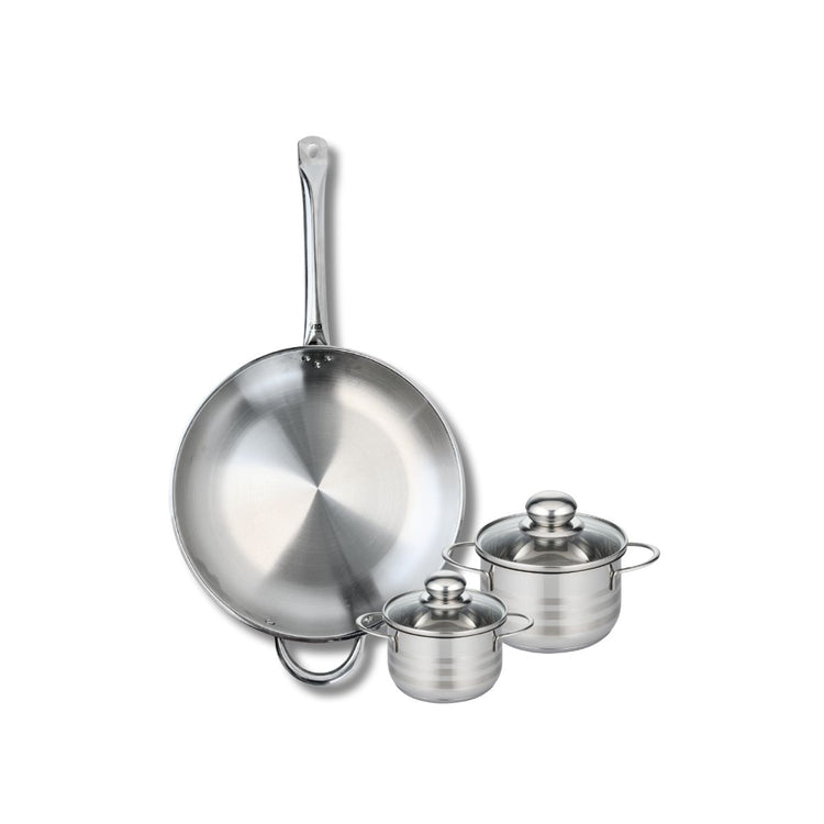 Ensemble de 1 Poêle de cuisson 32 cm et 2 faitouts 12 et 14 cm Elo Profi Brillant