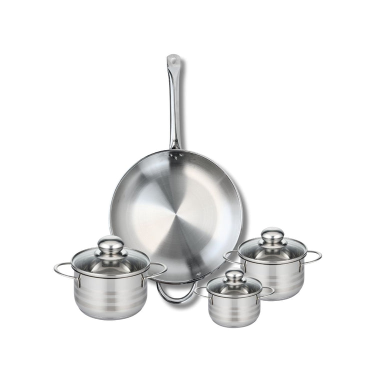 Ensemble de 1 Poêle de cuisson 32 cm et 3 faitouts 12, 14 et 16 cm Elo Profi Brillant