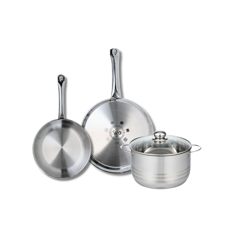 Ensemble de 2 Poêles de cuisson 24 et 28 cm et 1 faitout 20 cm Elo Profi Brillant