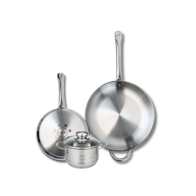 Ensemble de 2 Poêles de cuisson 24 et 32 cm et 1 faitout 14 cm Elo Profi Brillant