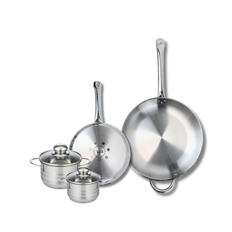 Ensemble de 2 Poêles de cuisson 24 et 32 cm et 2 faitouts 12 et 14 cm Elo Profi Brillant