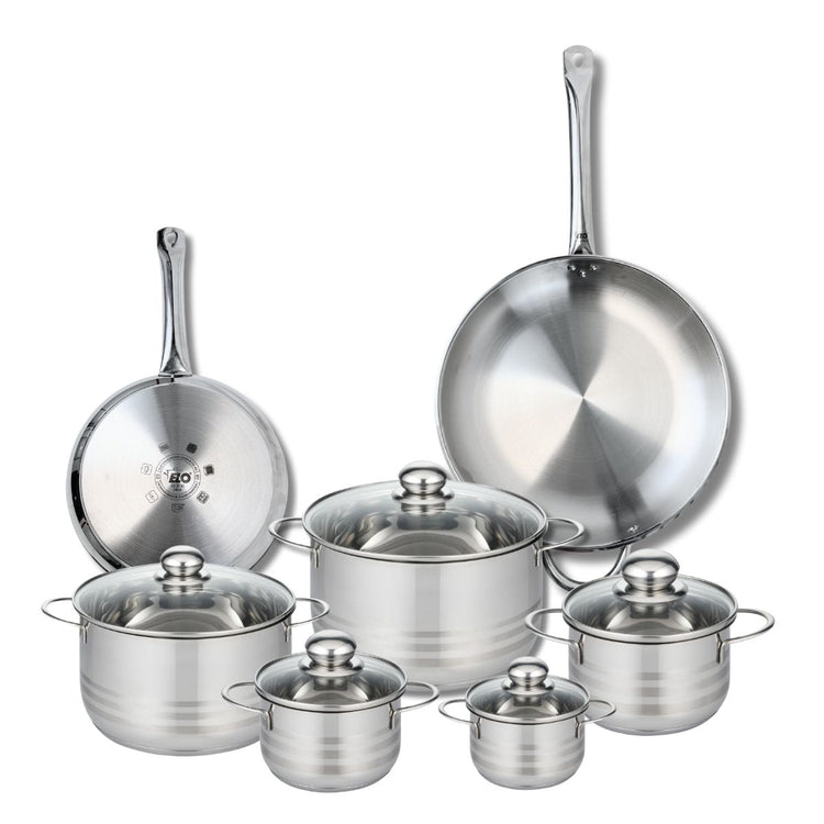 Ensemble de 2 Poêles de cuisson 24 et 32 cm et 5 faitouts 12, 14, 16, 20 et 24 cm Elo Profi Brillant