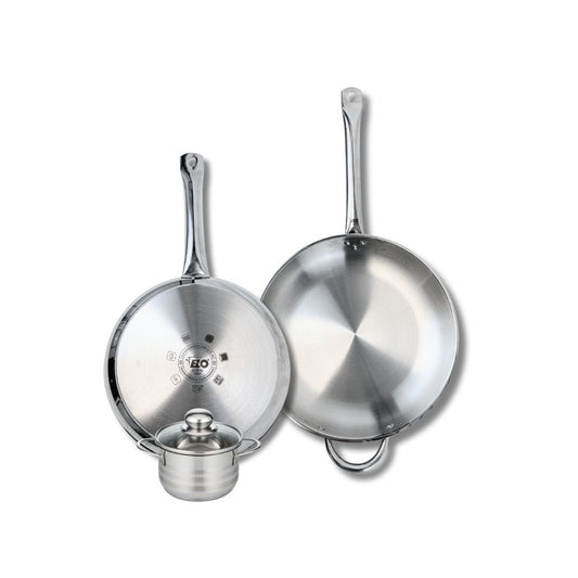 Ensemble de 2 Poêles de cuisson 28 et 32 cm et 1 faitout 12 cm Elo Profi Brillant