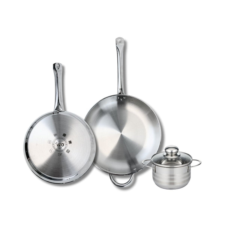 Ensemble de 2 Poêles de cuisson 28 et 32 cm et 1 faitout 14 cm Elo Profi Brillant