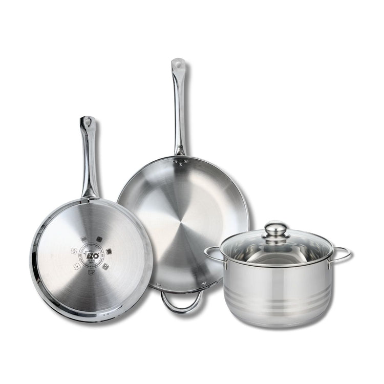 Ensemble de 2 Poêles de cuisson 28 et 32 cm et 1 faitout 24 cm Elo Profi Brillant