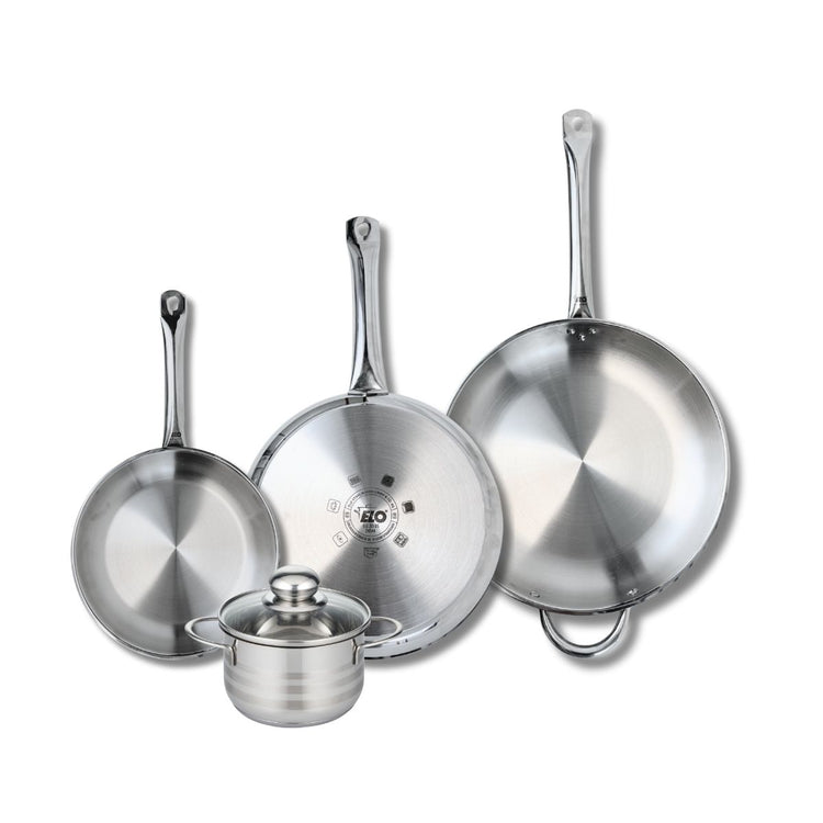 Ensemble de 3 Poêles de cuisson 24, 28 et 32 cm et 1 faitout 14 cm Elo Profi Brillant