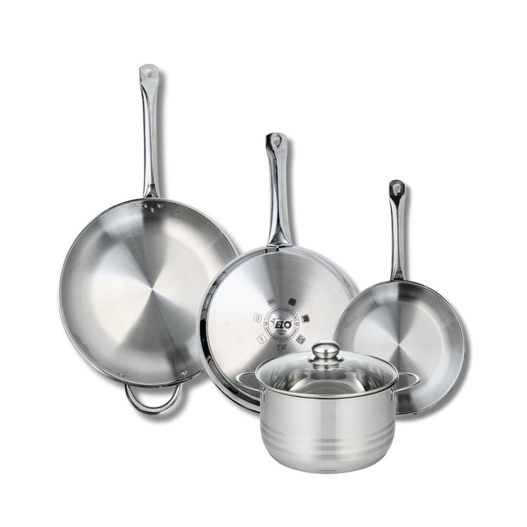Ensemble de 3 Poêles de cuisson 24, 28 et 32 cm et 1 faitout 20 cm Elo Profi Brillant