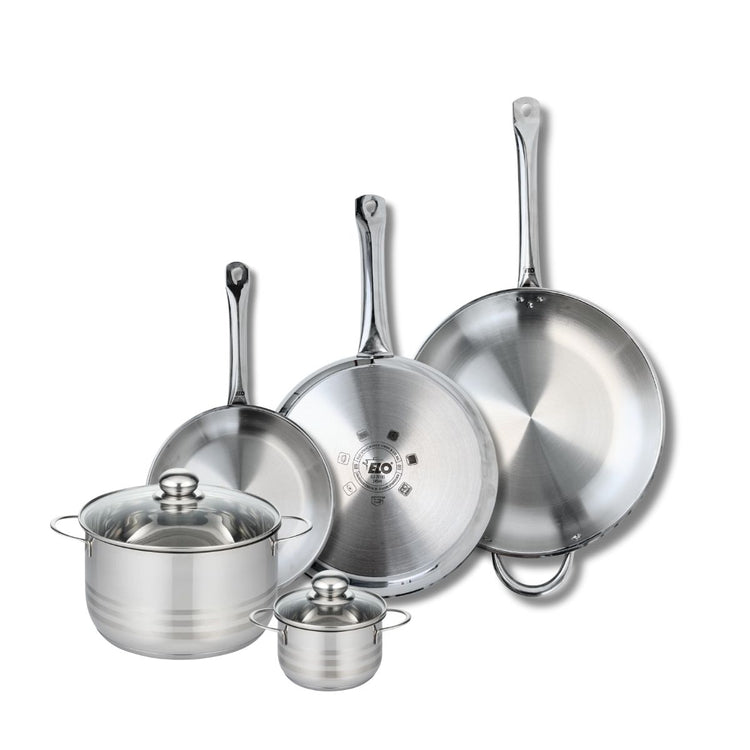 Ensemble de 3 Poêles de cuisson 24, 28 et 32 cm et 2 faitouts 12 et 20 cm Elo Profi Brillant