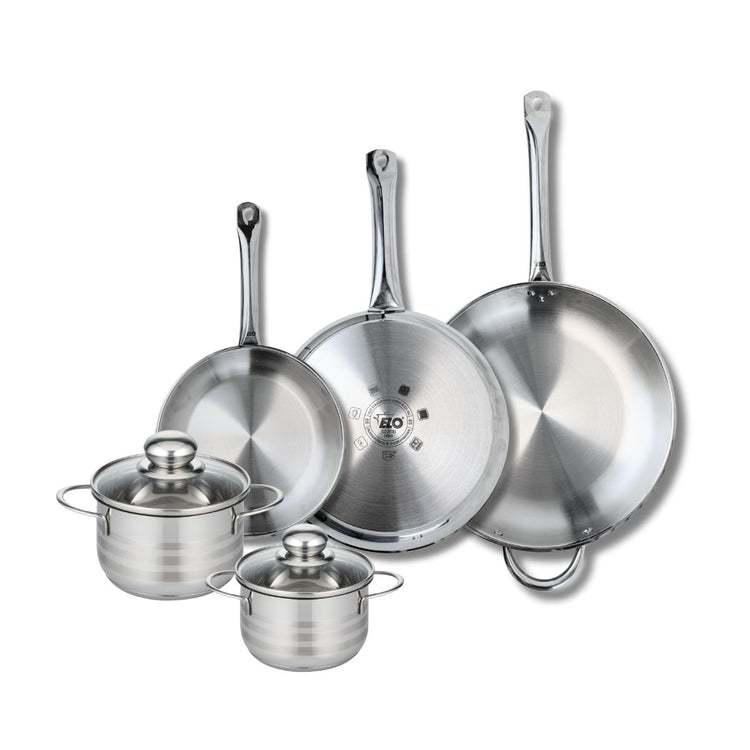 Ensemble de 3 Poêles de cuisson 24, 28 et 32 cm et 2 faitouts 14 et 16 cm Elo Profi Brillant