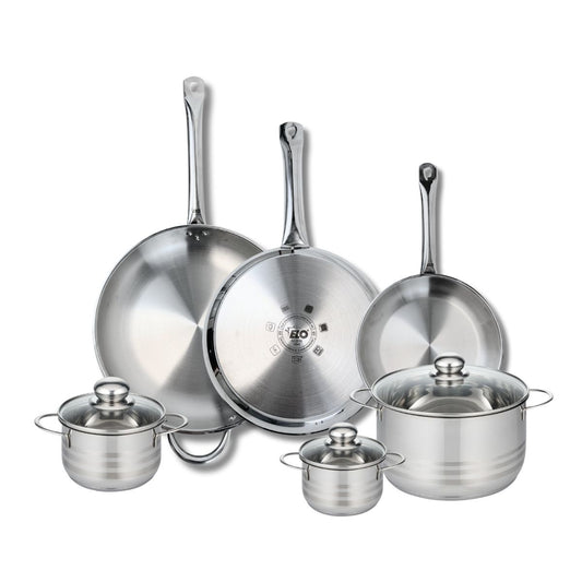 Ensemble de 3 Poêles de cuisson 24, 28 et 32 cm et 3 faitouts 12, 14 et 20 cm Elo Profi Brillant