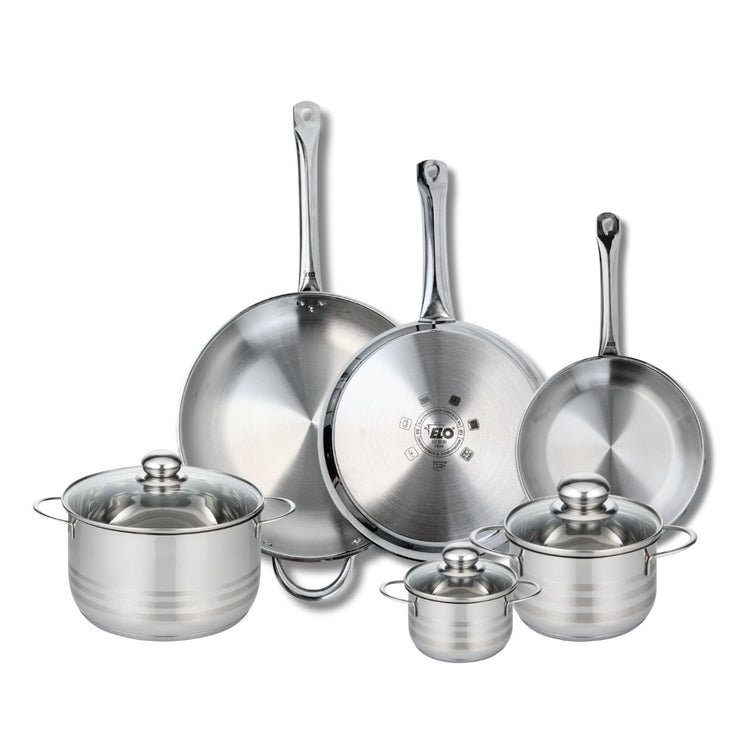 Ensemble de 3 Poêles de cuisson 24, 28 et 32 cm et 3 faitouts 12, 16 et 20 cm Elo Profi Brillant