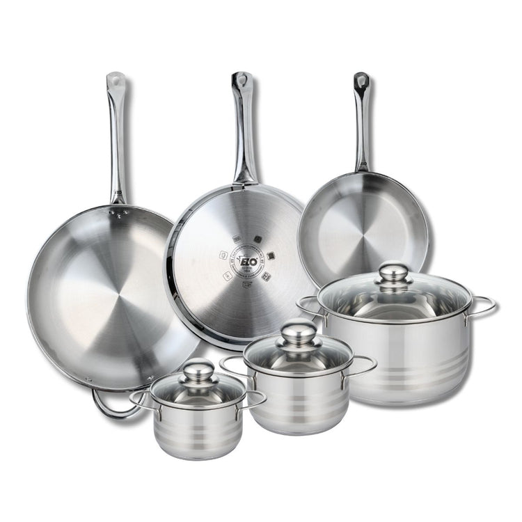 Ensemble de 3 Poêles de cuisson 24, 28 et 32 cm et 3 faitouts 14, 16 et 24 cm Elo Profi Brillant