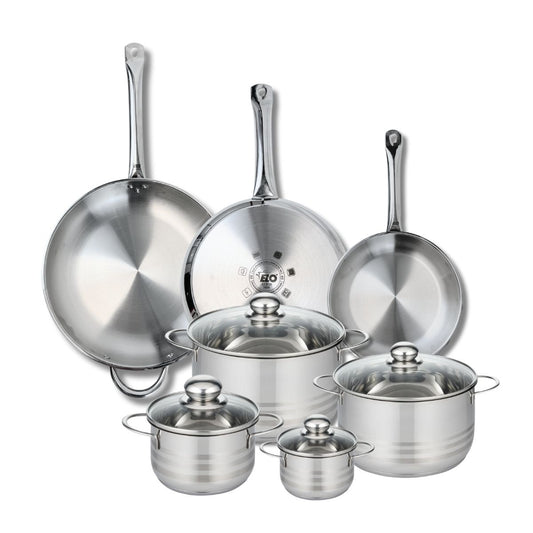 Ensemble de 3 Poêles de cuisson 24, 28 et 32 cm et 4 faitouts 12, 16, 20 et 24 cm Elo Profi Brillant