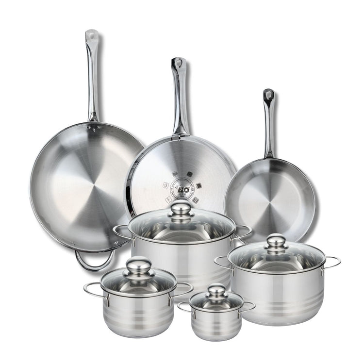 Ensemble de 3 Poêles de cuisson 24, 28 et 32 cm et 4 faitouts 12, 16, 20 et 24 cm Elo Profi Brillant
