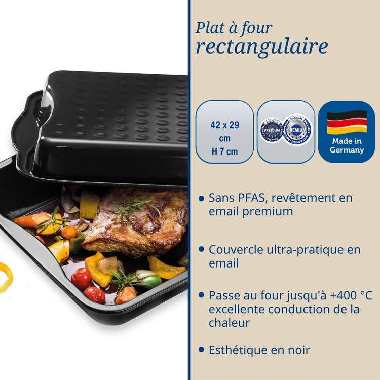 Ensemble de 2 Plats à four avec couvercle en acier émaillé 42 x 34 cm Dr. Oetker Back-Idee Kreativ
