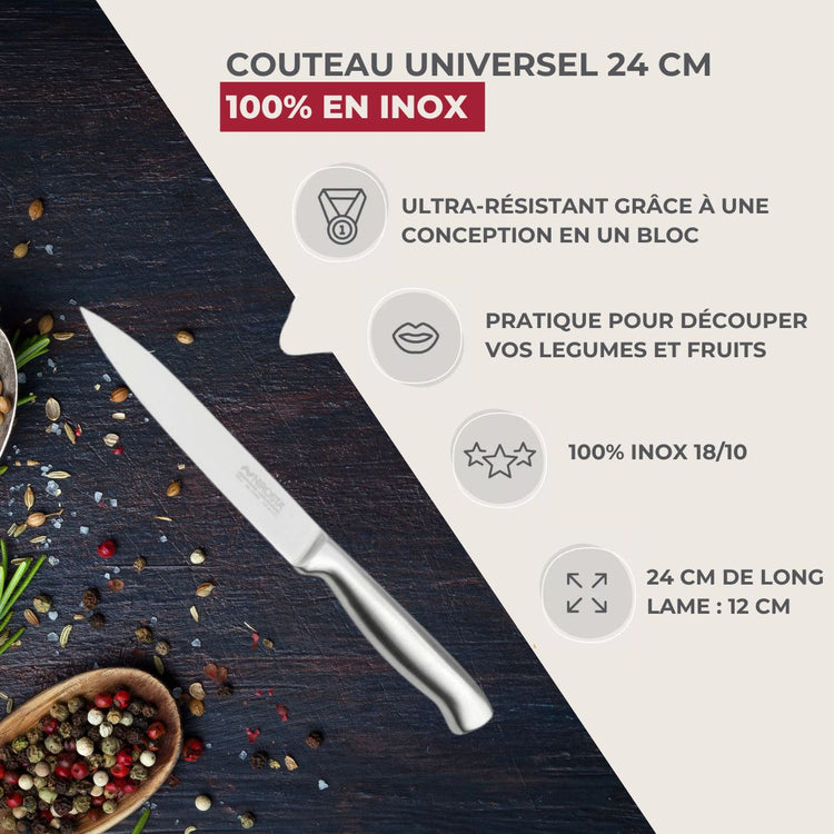 Couteau universel 24 cm en inox Set de 2 couteaux de cuisine professionnels Nirosta Star
