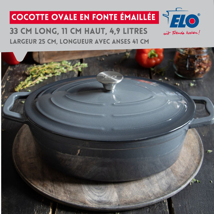 Cocotte en fonte émaillée gris classique 33 cm 5 L Elo