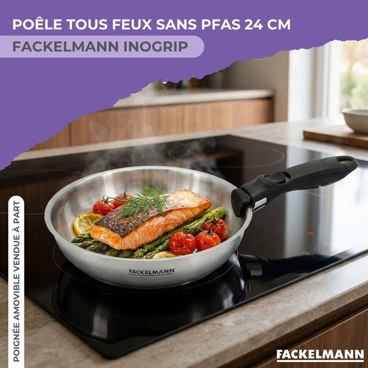 Poêle 24 cm en inox manche amovible Fackelmann InoGrip