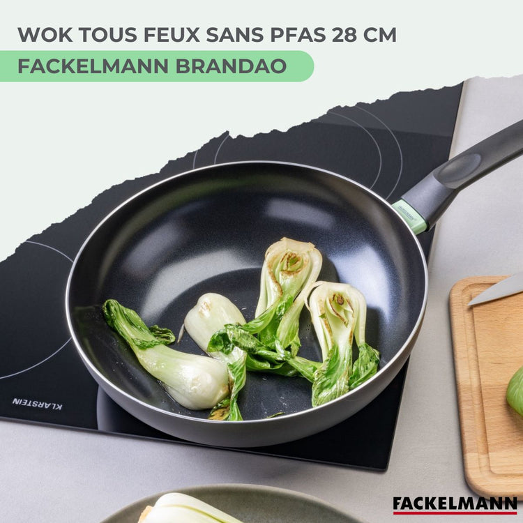 Wok 28 cm aluminium revêtement céramique antiadhésif sans PFAS Fackelmann Brandao