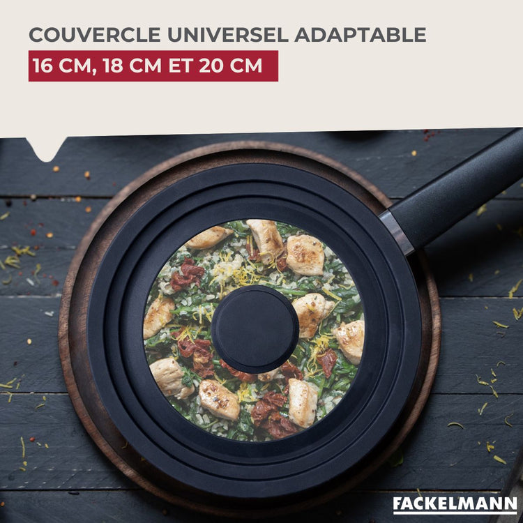 Couvercle de cuisson adaptable de 16 à 20 cm en verre et silicone Fackelmann