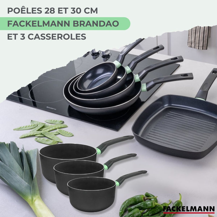 Ensemble de 2 poêles de 28 et 30 cm et 3 casseroles 16, 18 et 20 cm Fackelmann Brandao