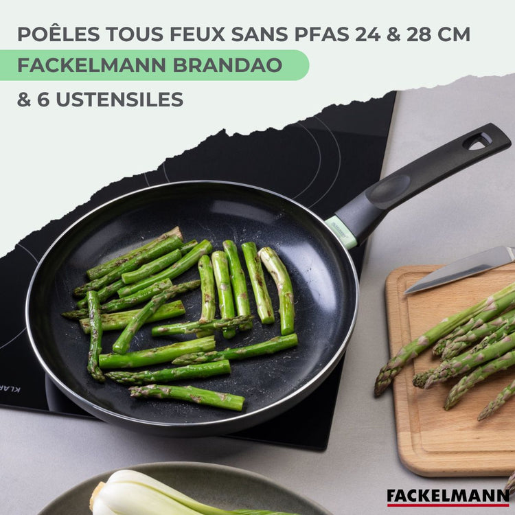 Ensemble de 2 poêles de 24 et 28 cm et 6 ustensiles Fackelmann Brandao