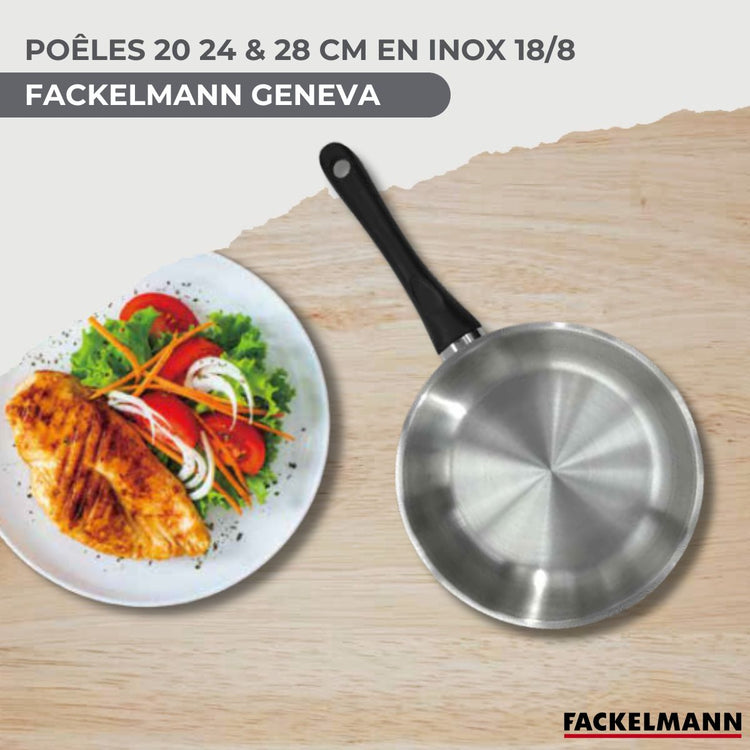 Set 3 poêles 20 24 et 28 cm et 3 casseroles 12 16 et 20 cm en inox Fackelmann Geneva