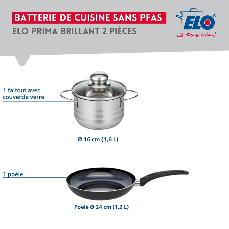 Ensemble de 1 Poêle de cuisson 24 cm et 1 faitout 16 cm Elo Prima Brillant