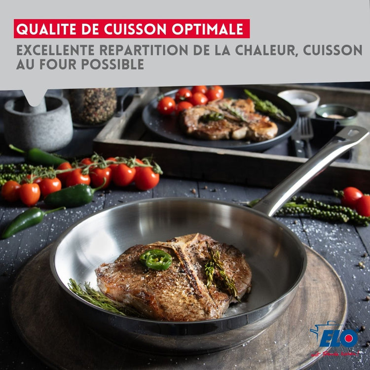 Poêle à frire 24 cm en inox 18/10 sans revêtement de 1,7 litres Elo Profi Therm