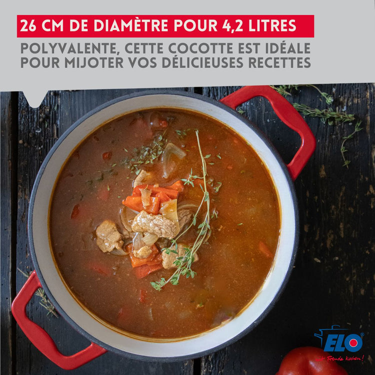 Cocotte en fonte émaillée rouge cerise 26 cm 4.5 L Elo